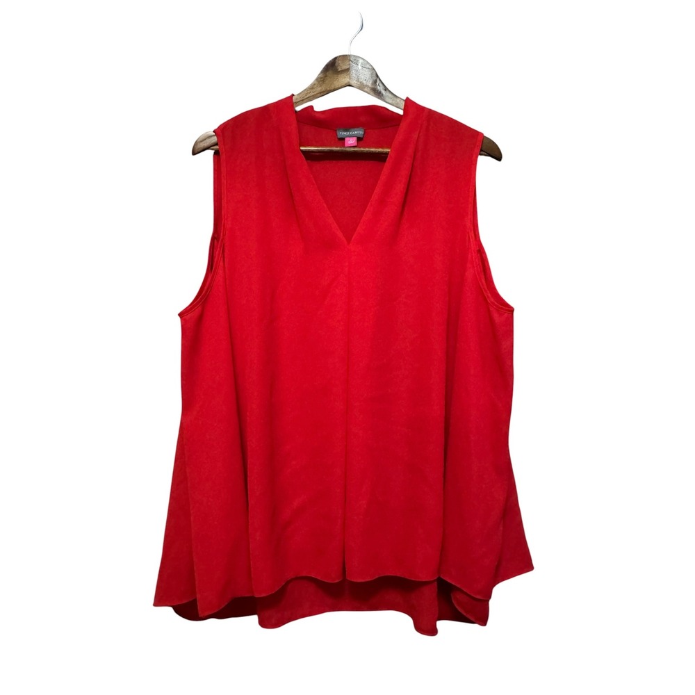 Vince‎ Camuto Blouse Women XL Red Excellent V-Neck Sleeveless High-Low Hem Top